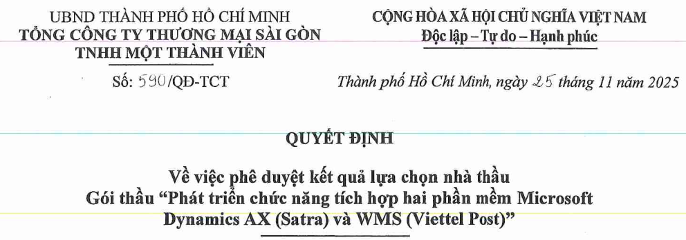 Quyết định về việc phê duyệt kết quả lựa chọn nhà thầu. Gói thầu: Sửa chữa nền và gạch ốp chân tường phòng nhận nguyên liệu, rã đông, phòng sơ chế, phòng phụ gia xưởng 2 nhà máy Việt Nhật. Dự toán: ” Sửa chữa công trình, thiết bị công trình trong năm 2025 của công ty Phát triển Kinh tế Duyên hải (Cofidec)”. - Satra