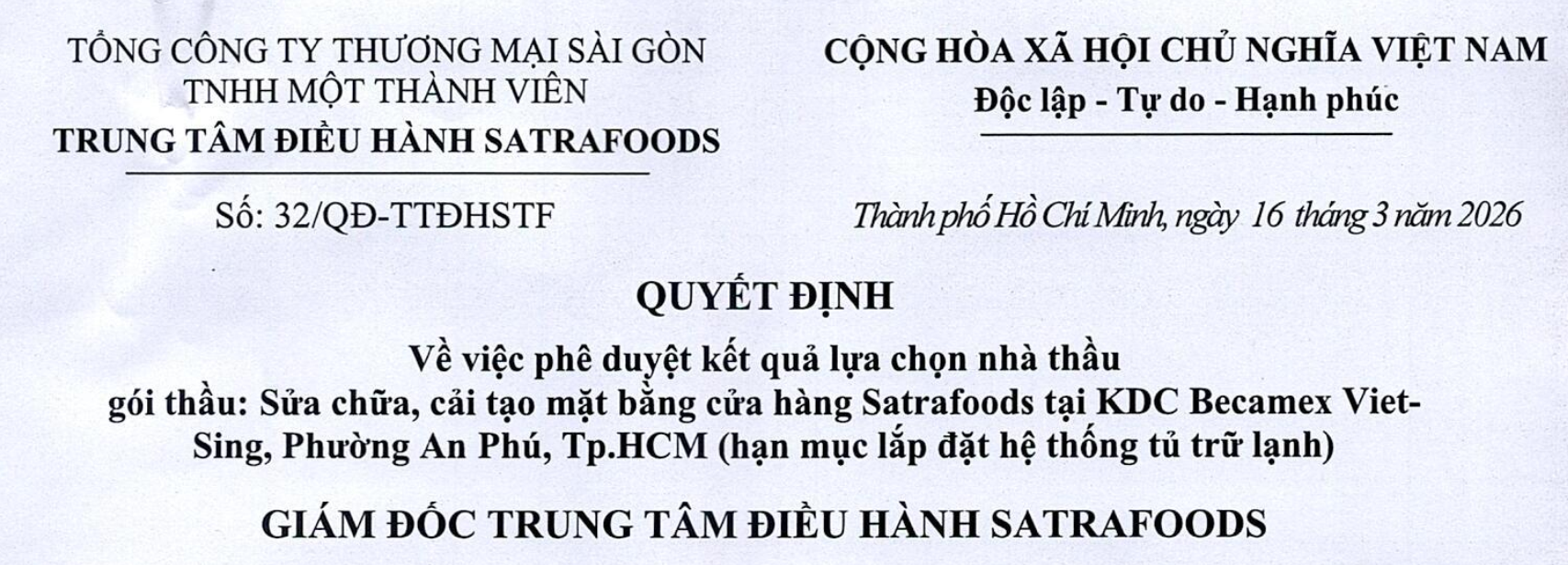 Quyết định phê duyệt dự toán và kế hoạch lựa chọn nhà thầu dự toán mua sắm "Mua sắm quyền sử dụng bản quyền giải pháp bảo mật và phòng chống tấn công nâng cao (XDR) cho hệ thống máy chủ của Tổng Công ty Thương mại Sài Gòn - TNHH Một thành viên" - Satra