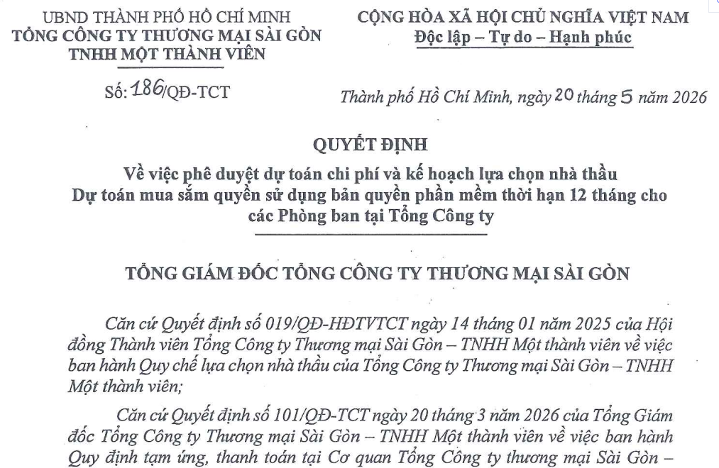 Giấy mời chào giá gói thầu "Mua sắm quyền sử dụng bản quyền phần mềm diệt virus cho các đơn vị phụ thuộc và phần mềm quản lý truy cập đặc quyền tại Tổng Công ty" - Satra